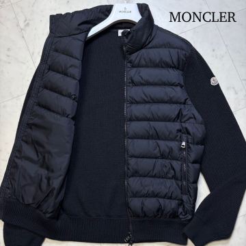 美品/Lサイズ★ MONCLER モンクレール MAGLIONE TRICOT CARDIGAN ニット切替 ダウンジャケット ブルゾン アウター Wジップ ブラック メンズ