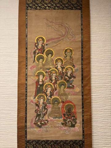 仏画 絹本 十三佛図 仏教美術 古画 仏像 平安時代 中国画 唐物 日本画掛軸 お寺物 時代物