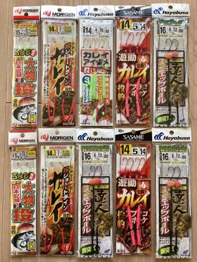 ゆうパケットポストミニ180円発送！　(ハヤブサ・ササメ他)　マダイ・カレイ・アイナメ他　投げ釣り用仕掛け　14〜16号　10点セット
