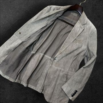 DG13 化け物級!!極美品◎ PRADA プラダ スエードレザージャケット レザージャケット ライダース リアルレザー アウター 48 L位 メンズ 別格