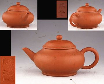 唐物 紫砂壺 煙村四五家 孟臣 在底銘 朱泥水平急須 茶道具