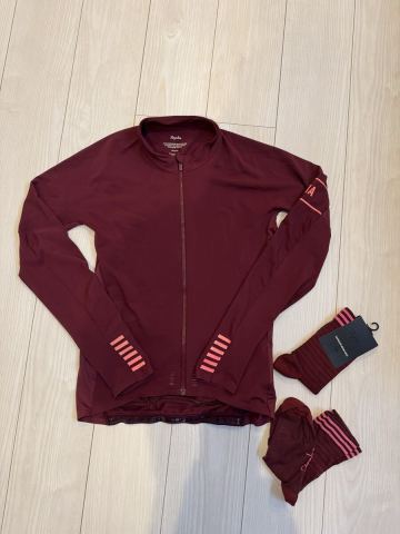 ★ Rapha ラファ PRO TEAM プロチーム サーマル 冬用 長袖ジャージ バーガンディ サイズM ソックス付 中古 ★