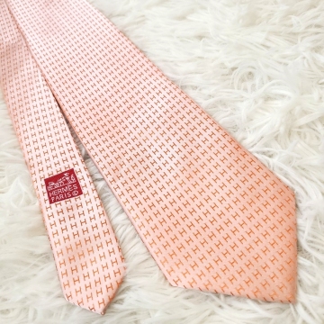 未使用級 HERMES エルメス ファソネ H柄 シルク100 総柄 ネクタイ H織りタイ フランス製 ビジネス オレンジ系 シルク 最高級 スーツ
