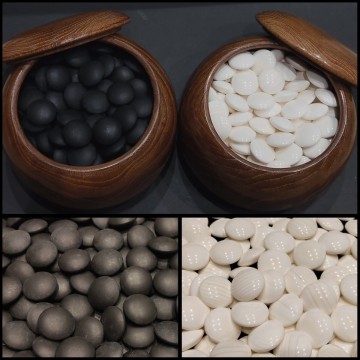 囲碁 碁石 蛤碁石 那智黒石 白180個 黒182個 33号サイズ 木製栗碁笥付 中古 送料無料 即決