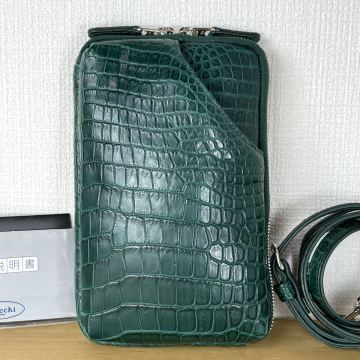 新品 定10万 Takechi 武知 最高峰 本物 マット クロコダイル ポロサス crocodile 2way 財布 ショルダーバッグ スマホケース グリーン