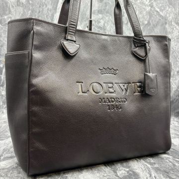 【極美品】 LOEWE ロエベ ヘリテージ トートバッグ 肩掛け A4 レザー 本革 型押しロゴ エンボス ビジネス メンズ 大容量