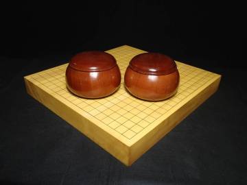 ◇本榧一寸八分 卓上碁盤/ 蛤碁石33号『月印』/ 特大碁笥セット◇S1