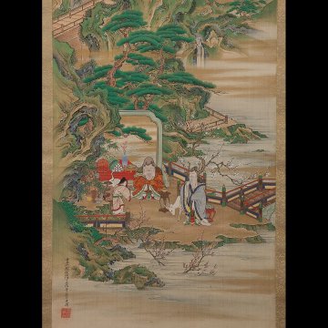 【五】土佐光清 『蓬莱山』 絹本 彩色 掛軸 箱付 二重箱