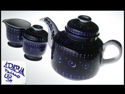 アラビア フィンランド ARABIA 人気シリーズ バレンシア ① 大型 ポット シュガー クリーマー 計3点 n824