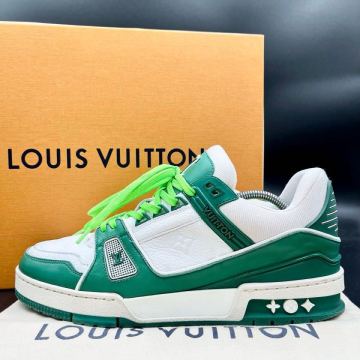1円 【美品】 LOUIS VUITTON ルイヴィトン LVトレイナー レザー モノグラム エンボス ホワイト メンズ スニーカー 靴 シューズ 26cm相当