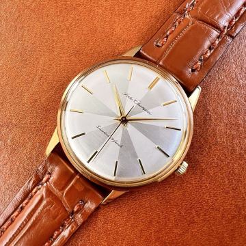 OH済! 極上美品! SEIKO Champion 19石 変わり文字盤 クロコダイル本革 手縫いベルト セイコー チャンピオン 15025DE GOLD 手巻 国産 腕時計