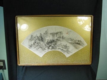 KYL-47　徐増祥画　山水　水墨　扇面　中国画　紙本　古画　額装　絵画　美術　インテリア