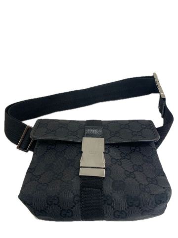 GUCCI グッチ ボディバッグ GGキャンバス ウエストポーチ ブラック ウエストバッグ 黒 GG柄　シルバー金具　