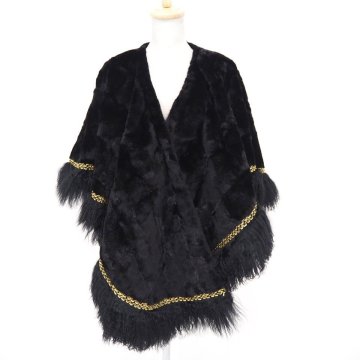 高級毛皮【 ￥1000～ / EMBA / レアデザイン / 大判 / 鑑定書あり 】美品◆シェアードミンク/ラム種◆ショール 幅74cm丈 ブラック,他◆G459