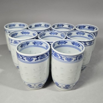 中国景徳鎮製　蛍手　煎茶碗　9客　煎茶道具