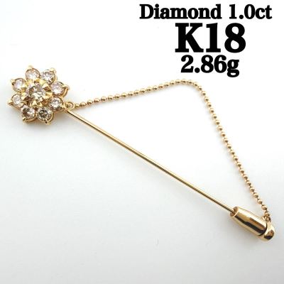 1スタ 1円 18K K18 18金 刻印 2.86g ゴールド ブローチ 天然 ダイヤ Diamond 1カラット 1ct Gold ジュエリー 地金 資産 潰し インゴット 美