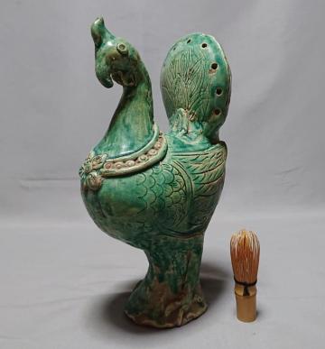 コレクター収集品　タイ　カロン緑釉 釘彫紋 孔雀形　水注 １５～１６世紀