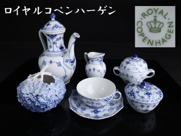 【志】A1420ロイヤルコペンハーゲン コーヒーセット カップ＆ソーサー ボット アジサイ壺 6点 傷有＃＊