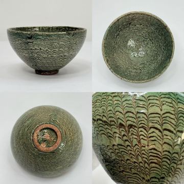 CBX-中国古美術 時代物 茶碗 茶道具 抹茶碗 綠釉絞胎 唐物 陶磁器 中国古玩 骨董品