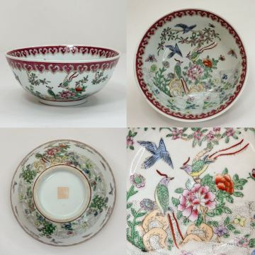 CBX-中国古美術 時代物 色絵 粉彩 茶碗 茶道具 花鳥図 在銘 大清乾隆年製 唐物 陶磁器 中国古玩 骨董品