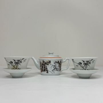 CBX-中国古美術 時代物 景徳鎮製 茶器 煎茶道具 急須 茶道具 セット 煎茶碗 在銘 李為民 唐物 中国古玩 骨董品