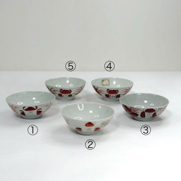 CB-中国古美術 時代物 茶碗 色絵 茶道具 煎茶道具 花草図 蝙蝠図 5点セット 在銘 唐物 陶磁器 中国古玩 骨董品