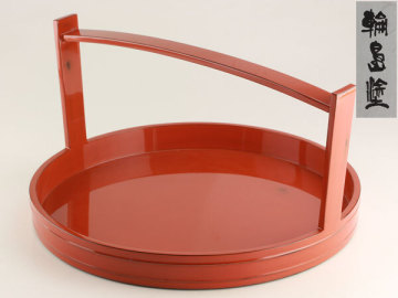 日本美術　能登輪島塗　根来　手付盆　共箱　L1104