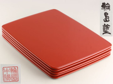 日本美術　牛腸漆器店　能登輪島塗　根来　膳　5客　共箱　L1106