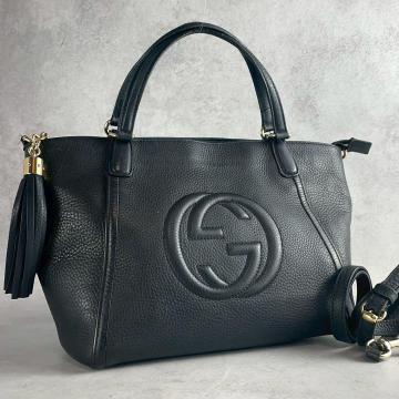 美品 GUCCI グッチ 2way ソーホー トートバッグ ショルダーバッグ 大容量 肩掛け 斜め掛け A4収納 通勤 ビジネス レザー 黒 ブラック