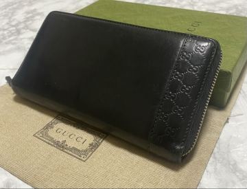 【正規品】鑑定済/GUCCIマイクロGGラウンドファスナー/シリアル番号256439／ブラックレザー