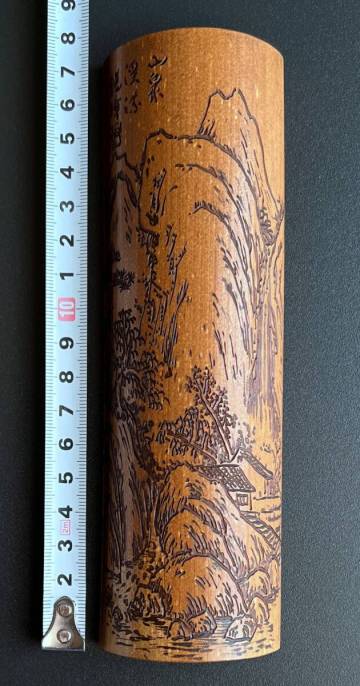 煎茶道具 山水彫茶合　 (山泉渓流)