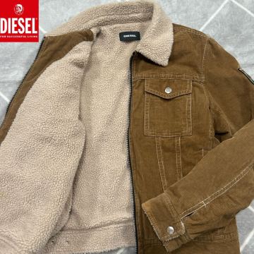 【真冬の覇者XL】極美品 DIESEL ディーゼル コードュロイジャケット XL相当 ブラウン 内ボア【極暖】抜群の保温性 袖金刺繍 ジップ刻印 