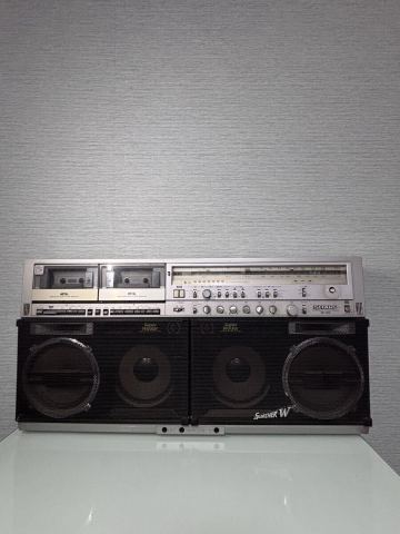 昭和レトロ SHARP GF-909 THE SEARCHER シャープ ラジカセ SEARCHER-W 大型ラジカセ Wカセット　FM AM 黒　