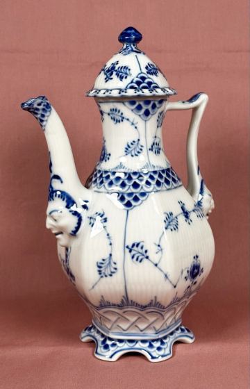 1円〜 ◆ ロイヤルコペンハーゲン ROYAL COPENHAGEN ブルーフルーテッド フルレース / コーヒーポット 顔付 ティーポット 紅茶器【美品】