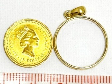 H588★K24&times;枠18K オーストラリア ナゲット コイントップ 金貨 1988年 1/10オンス★AUSTRALIA 1/10 15DOLLARS★枠片側ガラス付/送料185円