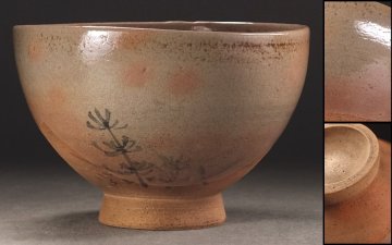 &nabla;花&nabla;李朝時代中～後期 弥平太御本 高麗絵御本草文茶碗 鹿の子美しい窯変景色 日本茶人好みの朝鮮茶道具