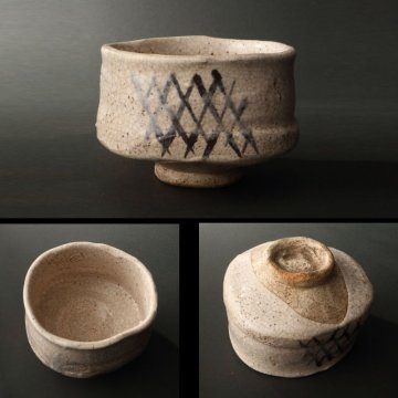 委託HK◇時代 絵志野茶碗 （茶道具 陶磁器 陶芸 美濃焼 志野焼 古志野 絵志野 茶事 茶席 茶の湯 抹茶碗 稽古 古物 骨董 古美術 炉 風炉 ）