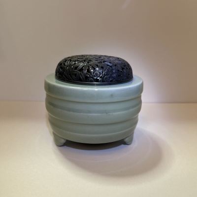 時代 青磁 香炉 三足香炉　銀製 火屋　銀火屋　純銀 青磁香炉 香道具 茶道具 古美術