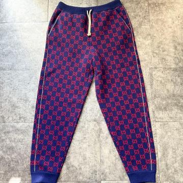 極美品/希少XLサイズ相当◎グッチ GUCCI カシミヤ GG総柄 ジョガーパンツ スウェット リブ ウール パープル&times;レッド メンズ イタリア製