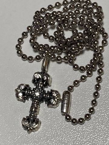 1円美品 CHROME HEARTS クロムハーツ CH フィリグリークロスパヴェチャーム／ボールチェーン20in シルバー925 USED インボイスコピー他完備