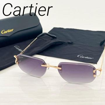 【1円〜】美品 Cartier カルティエ サングラス リムレス パープル系 ゴールドフレーム ツーフォーク　紫　黒　ブラック