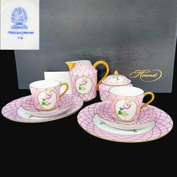 ヘレンド メモリアルローズ（VRH-MFP）カップ＆ソーサー 19cm プレート シュガー クリーマー 計8点 箱付 ※同梱不可 18-4238638