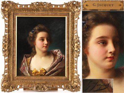 【流】フランス画家 ギュスターヴ・ジャン・ジャケ 油彩画 婦人画 HD214