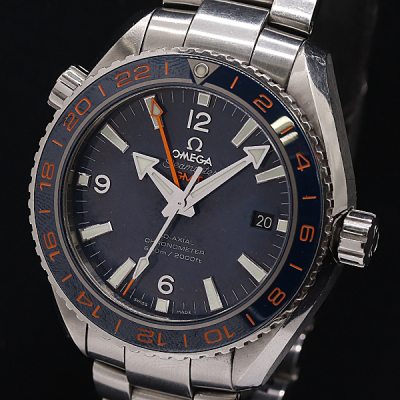 1円 保/箱付 稼働 オメガ シーマスター プラネットオーシャン GMT 232.30.44.22.03.001 AT 紫文字盤 メンズ腕時計 0001320 12BKT MST