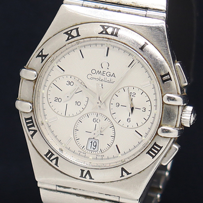 1円 稼働 良品 オメガ QZ コンステレーション 1542.3 白文字盤 クロノグラフ デイト メンズ腕時計 1321210 12TLT IKE