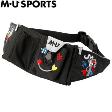 1円★MUスポーツ 703R2032 多機能ウエストポーチ（BLK）ブラック★ポップアートカラフルパッチワーク刺繍★送料無料★