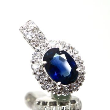 K18WG!!0.97/0.37ct!!ソ付き!!■天然サファイア/天然ダイヤモンドペンダントトップ■D 約1.8g sapphire diamond necklace EC2/EC4 U65