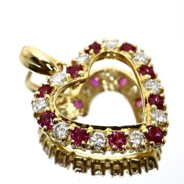 【売り切り】ソ付き(GGSJ)!!■ハートモチーフ天然ルビー/天然ダイヤモンドペンダントトップ■D 約2.1g ruby diamond necklace EC4/ U93◎