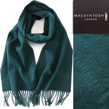 新品 マッキントッシュロンドン カシミヤ100% ロゴエンブロイダリー マフラー 緑 【K23532】 秋冬 メンズ ストール 無地 ソリッド