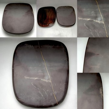 金線!巨大端渓硯 古硯 端硯 紫 青花 硯板 石紋 蕉葉白 すずり 唐物 古玩 中国美術 書道具 文房四宝 骨董品 アンティーク 唐木箱